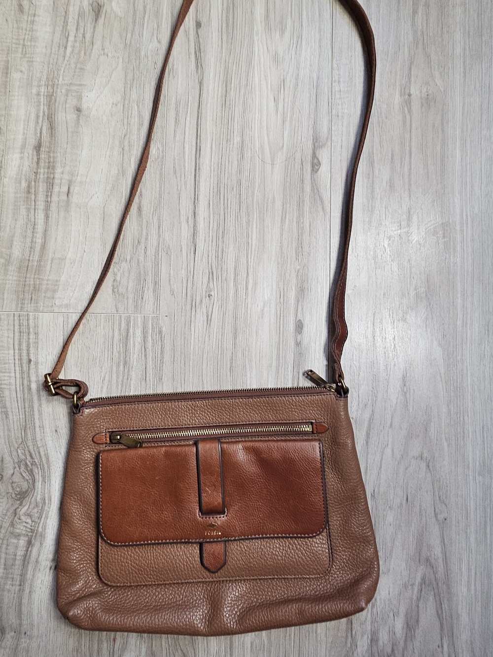 Fossil Two-Tone Tan and Brown Leather Crossbody Bag - Picture 2 of 10